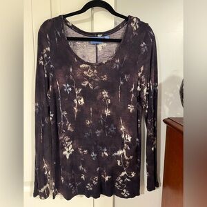 Simply Vera Vera Wang Floral Long Sleeve Top - Black and Cream